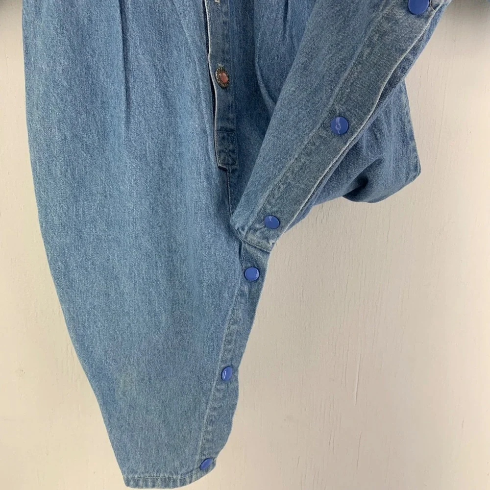 Vintage San Francisco Blues Baby Girl Denim Lace Floral Romper 12M 90s Cottage